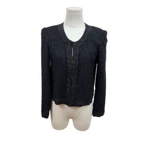Sténay Petite Womens Black Beaded Silk Hook Closure Cardigan PS